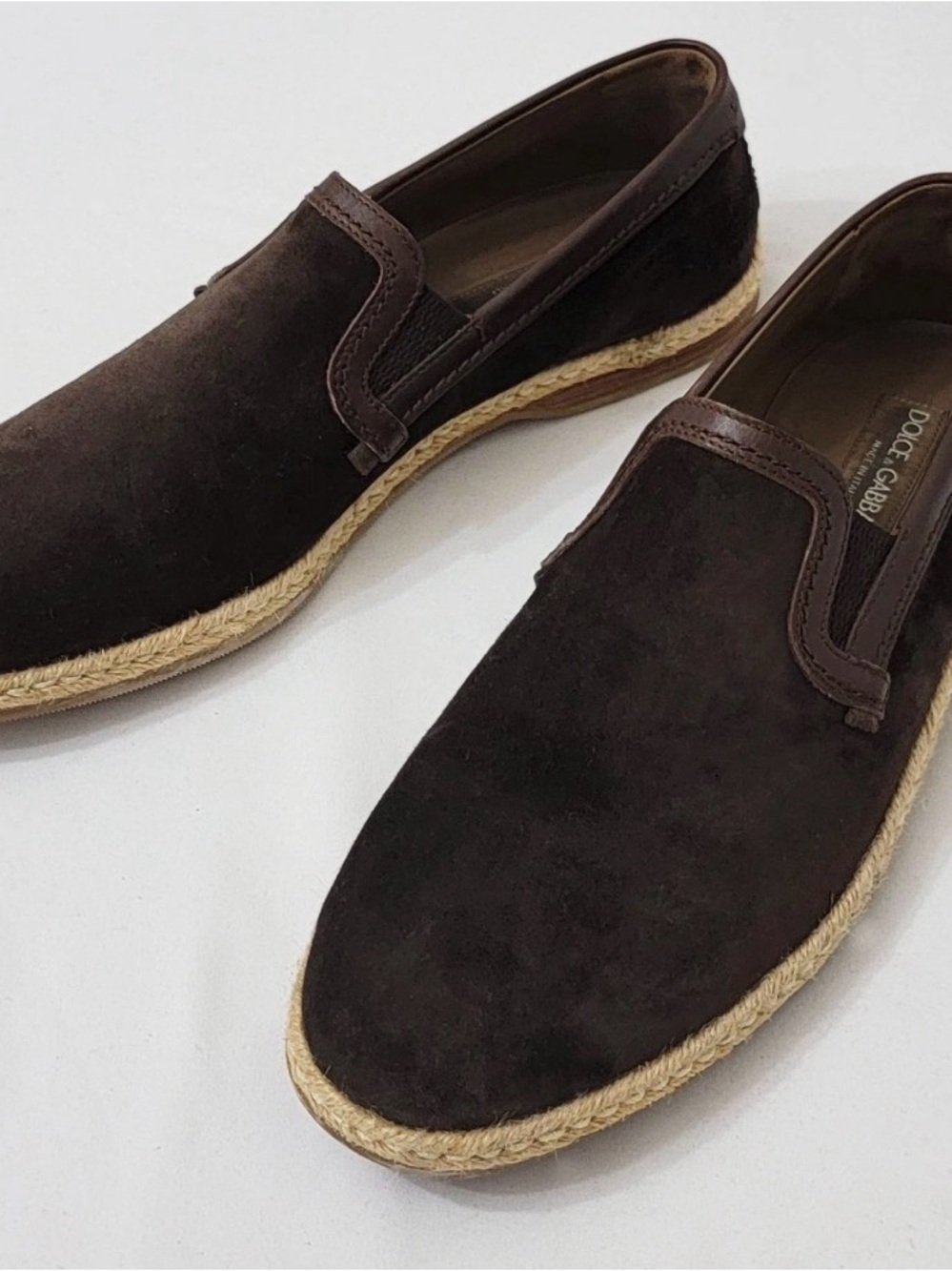 Dolce & Gabbana Dark Brown Suede Slip-On Espadrilles with Jute Trim